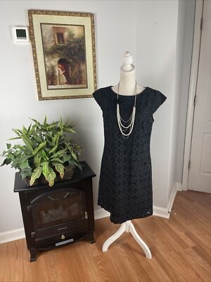 Madison Leigh Womens Black Cap Sleeve Lace Sheath Knee Length Dress Size 10 | eBay Madison Leigh Womens Black Cap Sleeve Lace Sheath Knee Length Dress Size 10 | eBay