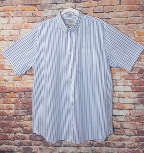 Mens-LL-Bean-Shirt-XL-Striped-Blue-Short-Sleeve-Button-Down-Relaxed