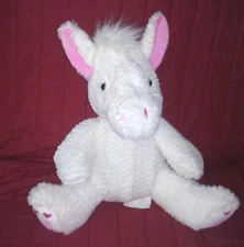 Idea Nuova HORSE White Fur 13" Soft Plush Pink Hearts on Feet Pink Inner Ears 