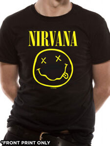 Nirvana T Shirt Smiley Officially Licensed Mens Black Tee Kurt Cobain Rock Merch Ebay