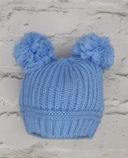 Baby Knitted double pom pom pull on hat Newborn to 24 Months Various Colours 