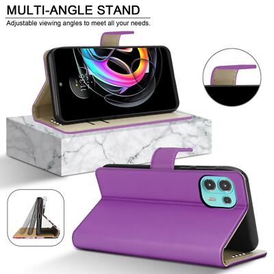 Stylische Echtleder-Hülle Fürs Motorola Moto Edge 20 Lite – Mit Kartenfach, Magnetverschluss Und Standfuß In Aubergine