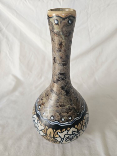 GORGEOUS large ART DECO BOCH FRERE GRES KERAMIC TALL VASE, WITH FLORAL DESIGN - Picture 2 of 14