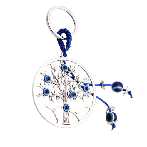  Tree of Life Keychain Glass Miss Blue Evil Eye Hanging Decor Metal Ring - Picture 1 of 12