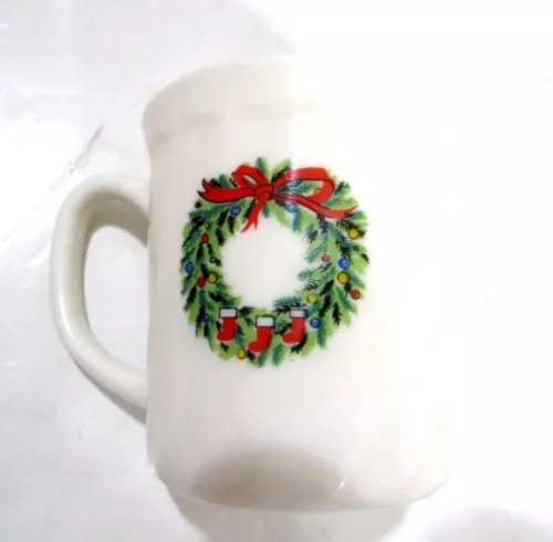 5 Salem Porcelle Noel Christmas Tree & Wreath Coffee Mug Cup  Made in France