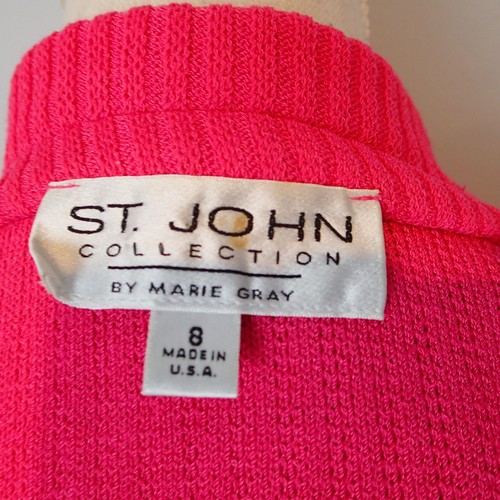 ST. JOHN COLLECTION Pink Ribbed Zip Up Sweater/Jacket White Black Trim Size 8 - Picture 12 of 22