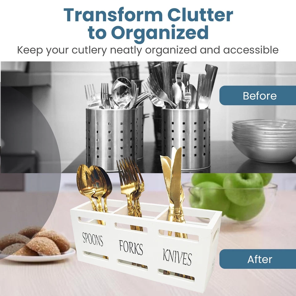 Wooden Utensil Holder - Utensil Caddy, Cutlery Organizer for Kitchen Countertop - Image 4 of 4