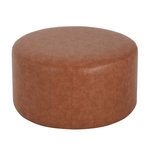 Brown PU Leather Ottoman - Round Upholstered Footrest, 30" Wide, Multi-Use - Picture 31 of 61