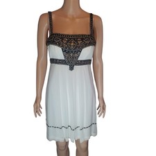 Sue Wong Nocturne Beaded Silk Chiffon Dress Size 8 Ivory Bronze Y2K Gatsby