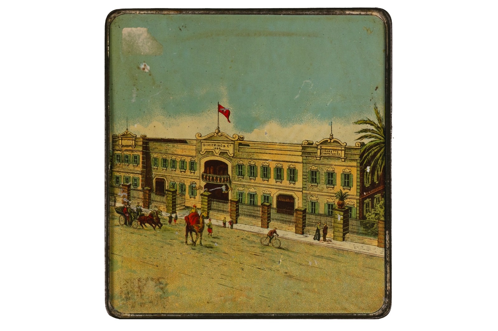 Rare 1900s Egyptian Dimitrino “Luxor" litho 100 cigarette tin in fair condition