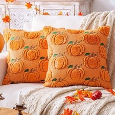 Fall Pumpkin Orange Throw Pillow Covers 18X18 Inch, Pack of 2 Decorative Autumn
