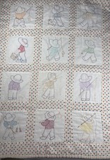 Adorable Vintage Baby Quilt Hand Embroidered and Quilted 40X36  