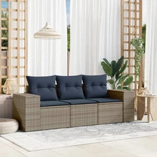 3 Piece Garden Sofa Set with Cushions Grey Poly Rattan