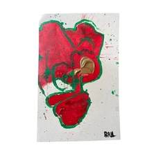 Original Abstract Painting 8.5x5.5" Red Gold Green – Spiritual Art by BAIL