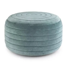 Simplihome Round Velvet Pouf in Turquoise , Vivienne
