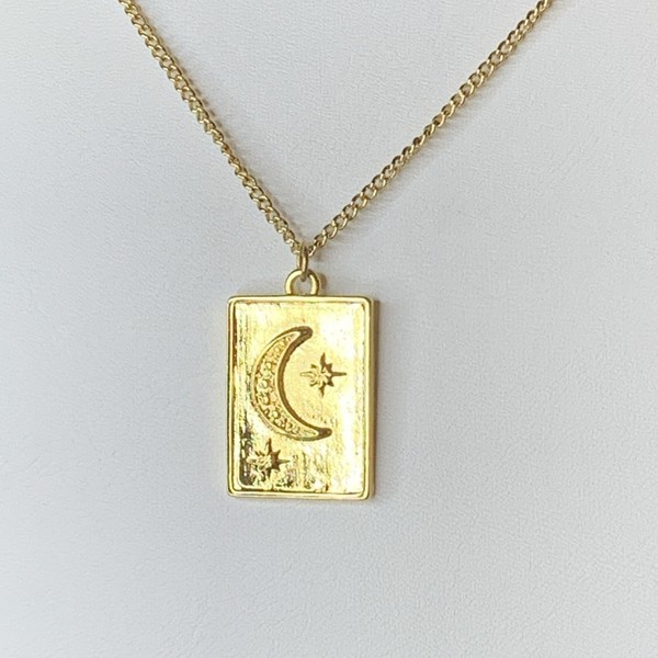 Alternate view of New-mayamar-24k Heavy Gold Plated Moon Stars Charm Necklace 20in