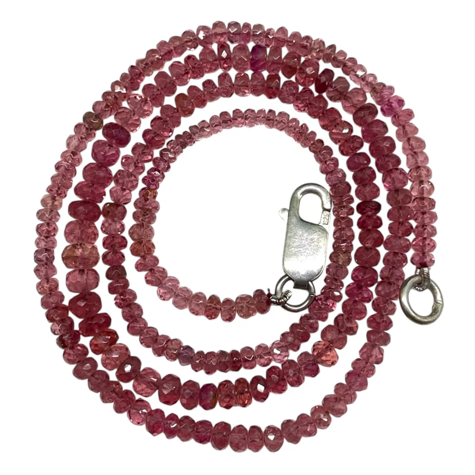 Natural Mozambique Ruby Necklace 3-5mm Faceted Transprent Beads 925 Clasp 18" - Image 2 of 4