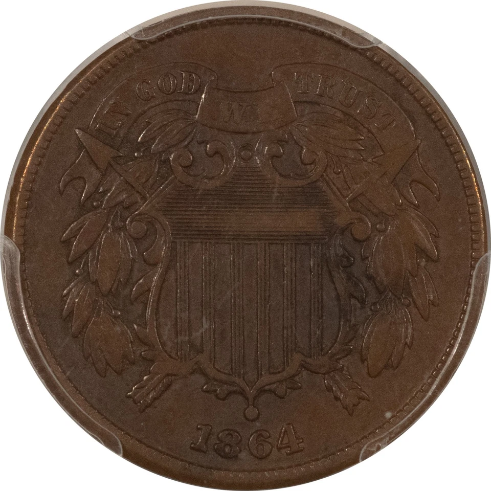 1864 TWO CENT PIECE, LARGE MOTTO - PCGS VF-35, NICE CIRC! - Image 2 of 3