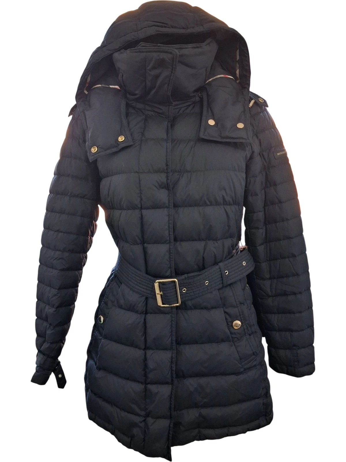 Burberry Puffer Jacket Women's LG Black Belted Hooded Quilted Winter
Opens in a new window or tab