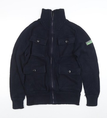 GoGoGo Herren Pullover blau durchgehender Reißverschluss hochgeschlossen Baumwolle M