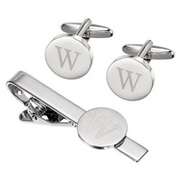 Men ManschettenknöPfe & Krawattenclip Set Gravur W (Silber)