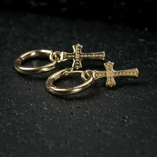 Enchapado en Oro Amarillo 14K 1Ct Corte Redondo Creado en Laboratorio Diamante Cruz Huggie Gota Para Hombre Foto 2 de 4