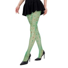 Benefeet Sox Fishnet Tights for Women High One Size, Neon Green With Heart