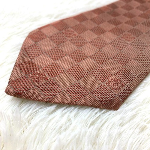 Corbata de moda para hombre LOUIS VUITTON Damier marrón seda patrón a cuadros - Imagen 4 de 7