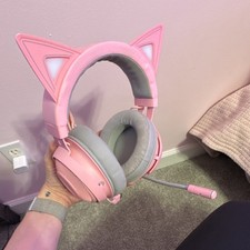 Razer Kraken Kitty Quartz Pink Gaming Headset USB Jack Boom Microphone