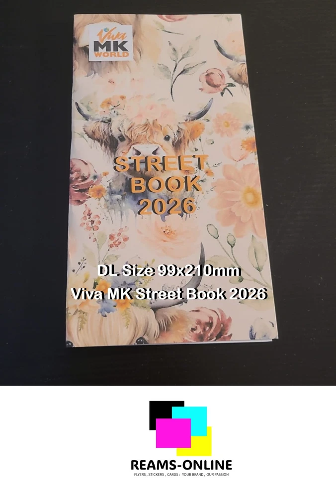 REAMS-ONLINE VivaMK Street Book 99 mm x 210 mm DL Size Themed Highland Cow 2026