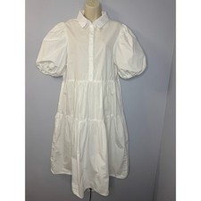 Anthropologie AMADI Cordelia Tiered Midi Shirtdress White Natural Minimalist L