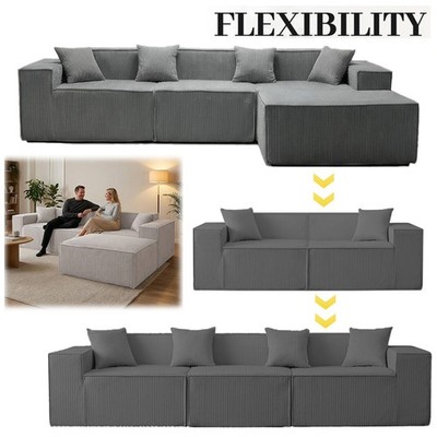 Ecksofa Sofa Couch Cordsofa modular Kissen L Form Modulsofa Cord Wohnzimmer