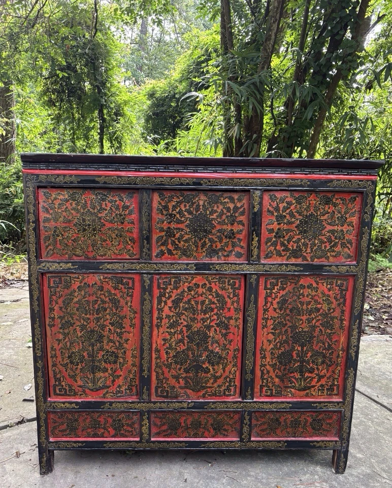Antiguo gabinete de boda tibetano floral pintado Foto 2 de 4