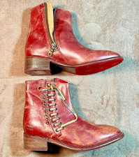 Bed Stu Aldina Ankle Boots Women s 8.5 Adobe Teal Lux Distressed Leather Lace-Up