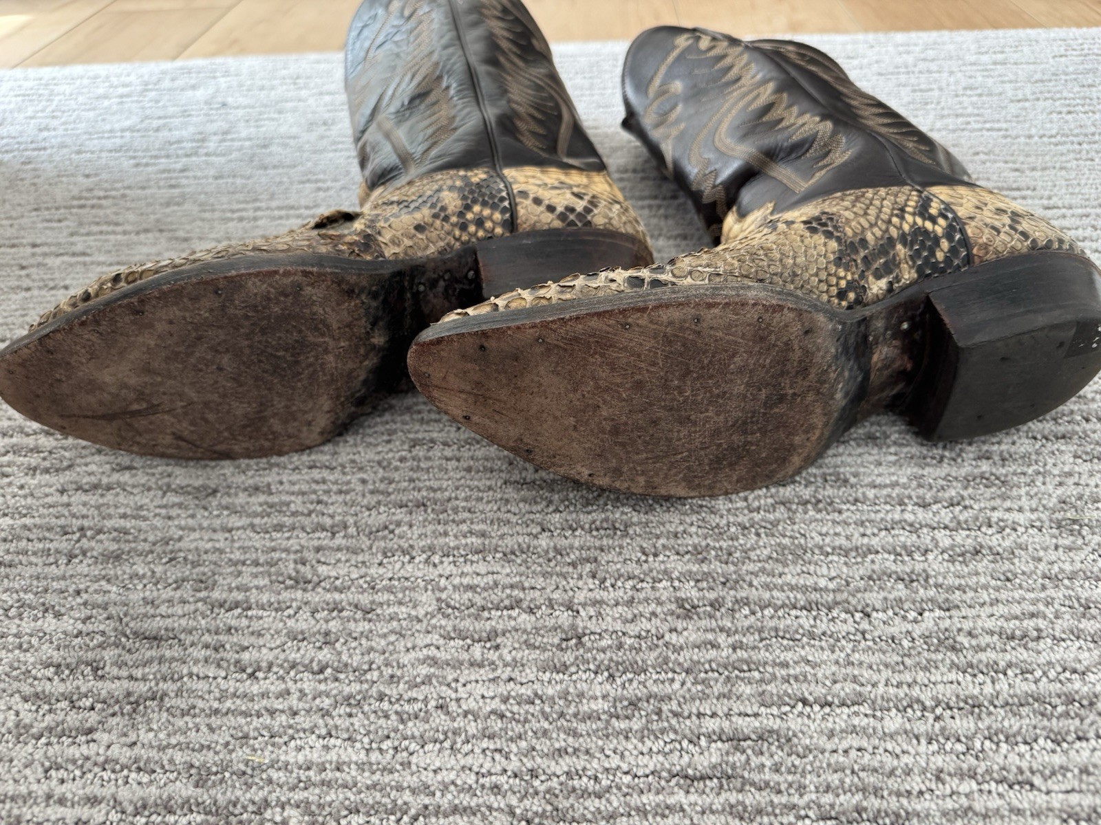 JUSTIN Python Snakeskin Leather Cowboy Boots USA … - image 4