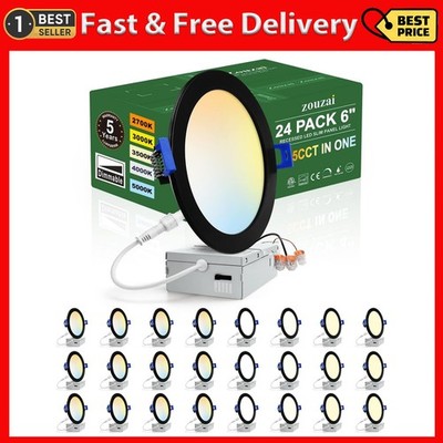 24 Pack 6 Inch Black 5CCT Reset Ultra-Thin LED Recessed Ceiling Light with Junct