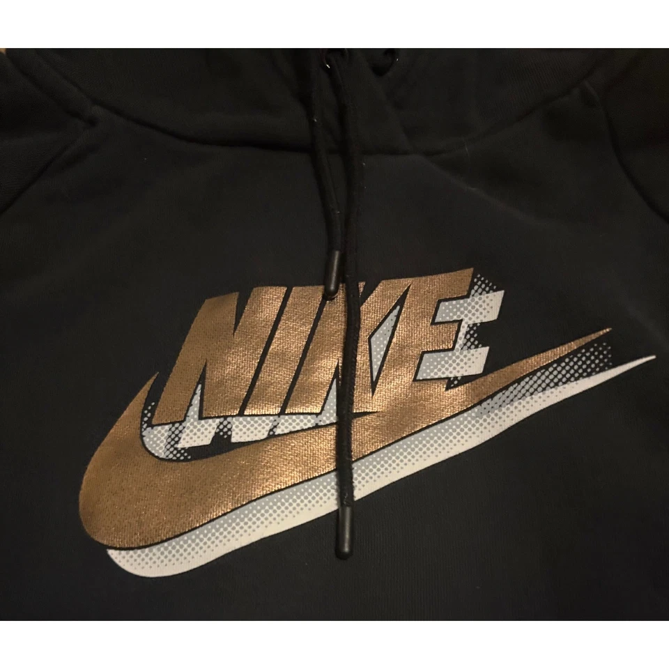Nike Black Pullover Hoodie Rose Gold Swoosh Logo Women's Size L - Image 2 of 4