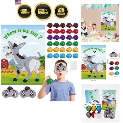 Pin The Tail on The Donkey, Party Game with 30 Pcs Tails for Kids Birthday Pa...