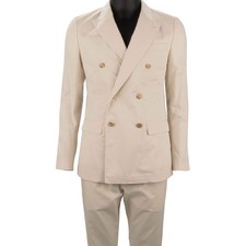 DOLCE & GABBANA Baumwolle Seide Zweireihiger Anzug TAORMINA Sakko Creme Weiß