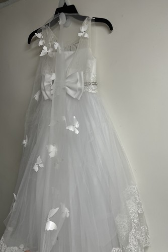 Vestido Comunión Niña Flor Boda Blanco Mariposa Capa Extraíble Talla...¡leer! - Imagen 4 de 18