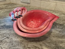 Tommy Bahama Pink Flamingos Melamine Nesting Serving Bowls Patio Party Set of 3