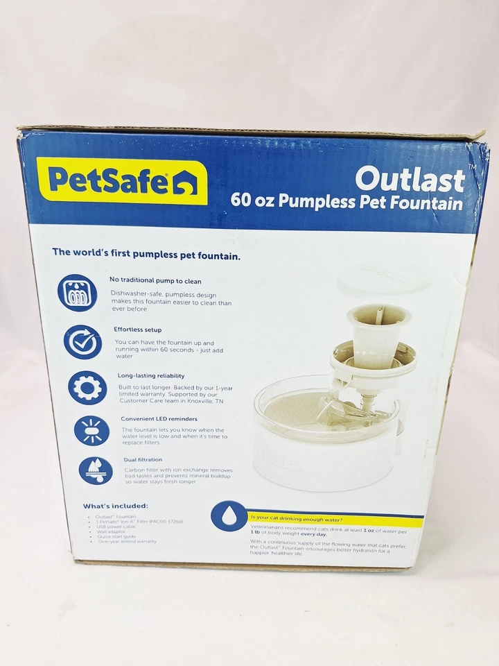 Petsafe Outlast Pumpless Cat Water Fountain 60 Oz/1.7l– Indoor Water Dispenser - Image 3 of 4