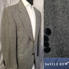 Saville Row Mens Blazer 42R Gray Herringbone Lambswool Sport Coat Jacket