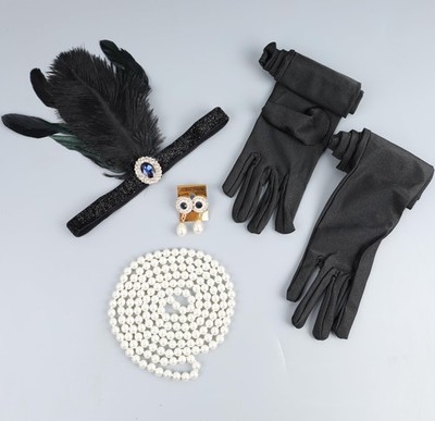 YEEBOM Ensemble d'accessoires de style années 1920 pour femme, bandeau à plumes Gatsby le Magnifique des années 20, accessoires pour mariée mariée, bleu