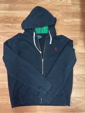 Polo Ralph Lauren Hoodie Mens Large Black Full Zip Pony Logo Sweatshirt