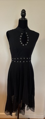 TRIPP NYC Black Grommet Fit Flare Skater Dress CyberGoth M High Low Grunge Rocke