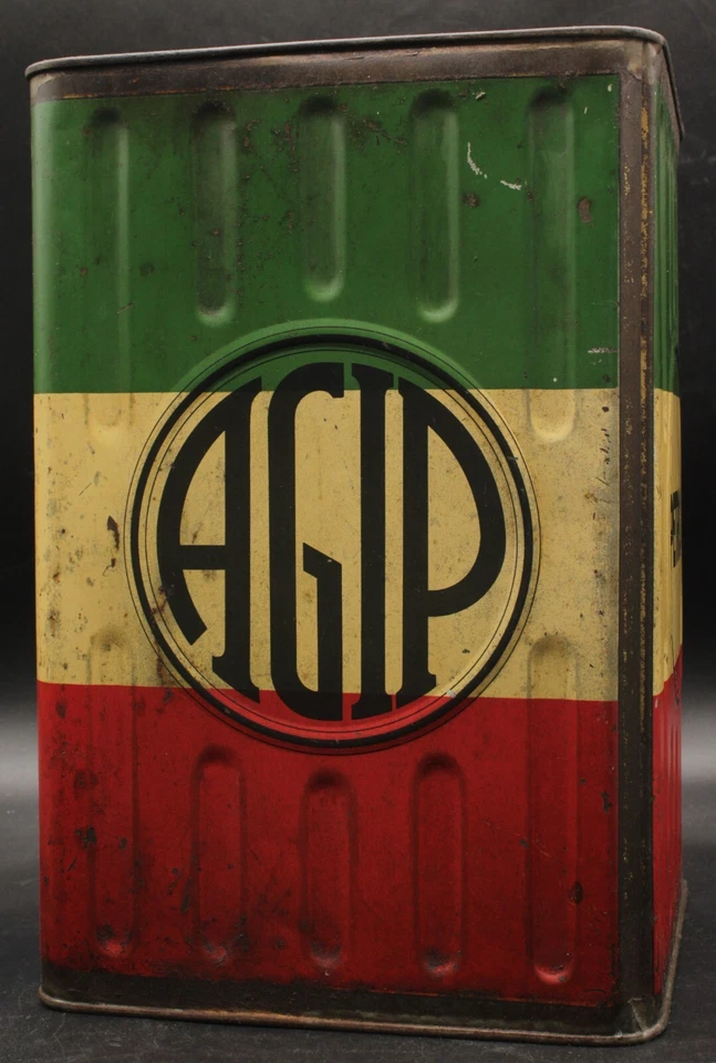Ancien Bidon Italien Boite Huile Gaz Benzina AGIP Auto Motor Oil Tin No Shell - Photo 2/4