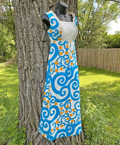 Vtg 60s 70s Baba Kea Jr Honolulu Hawaiian Mod Psychedelic Midi Maxi Dress S XS - Picture 3 of 10