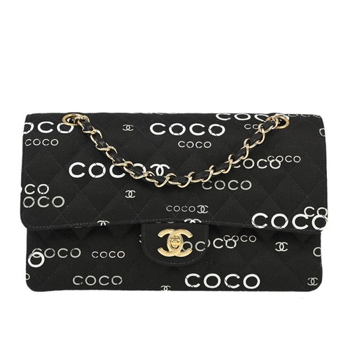 Chanel Black Canvas COCO Medium Classic Double Flap Shoulder Bag 113958