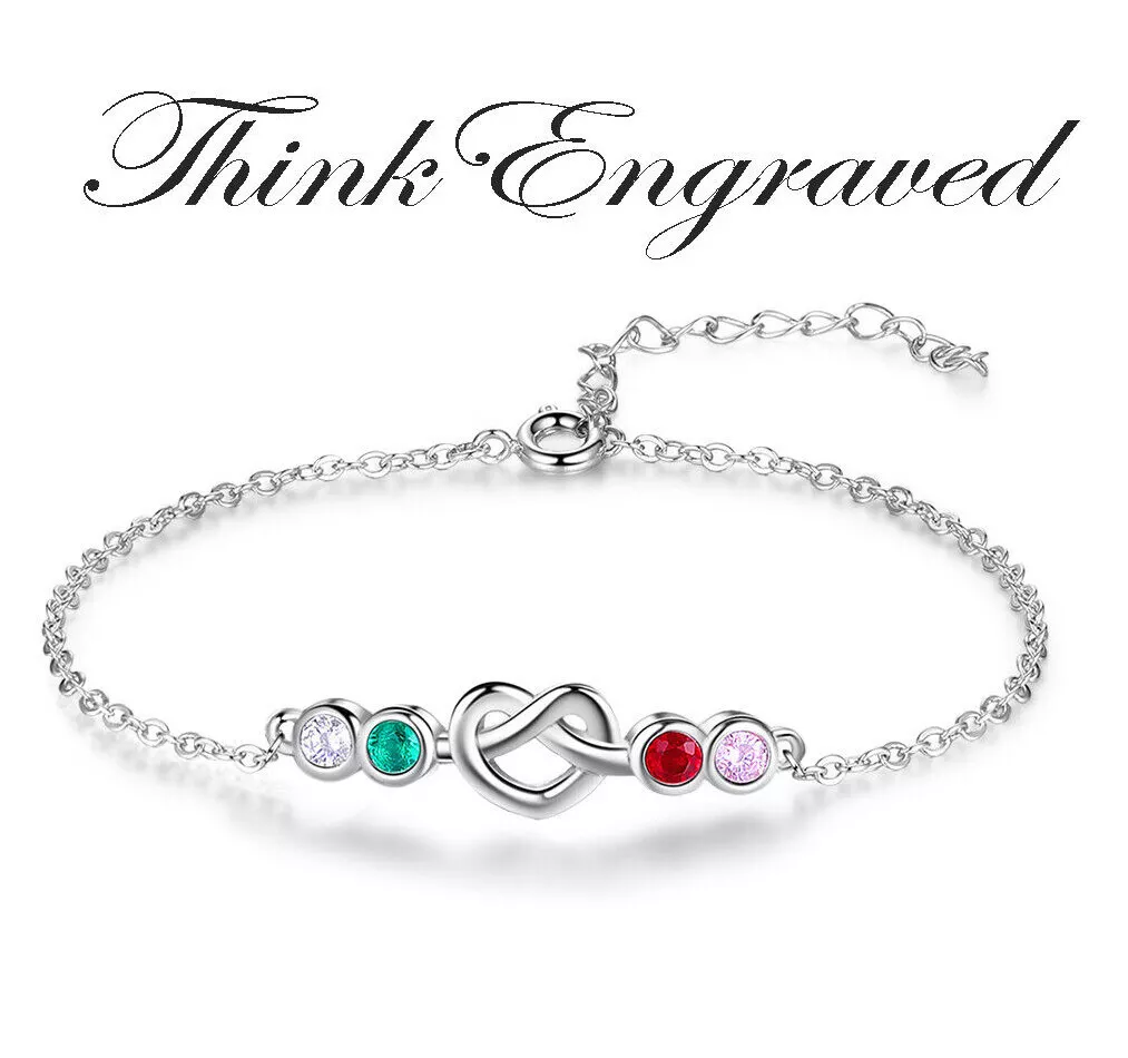 4 Birthstone Silver Heart Knot Mother s Bracelet 4 Stone Mom Bracelet